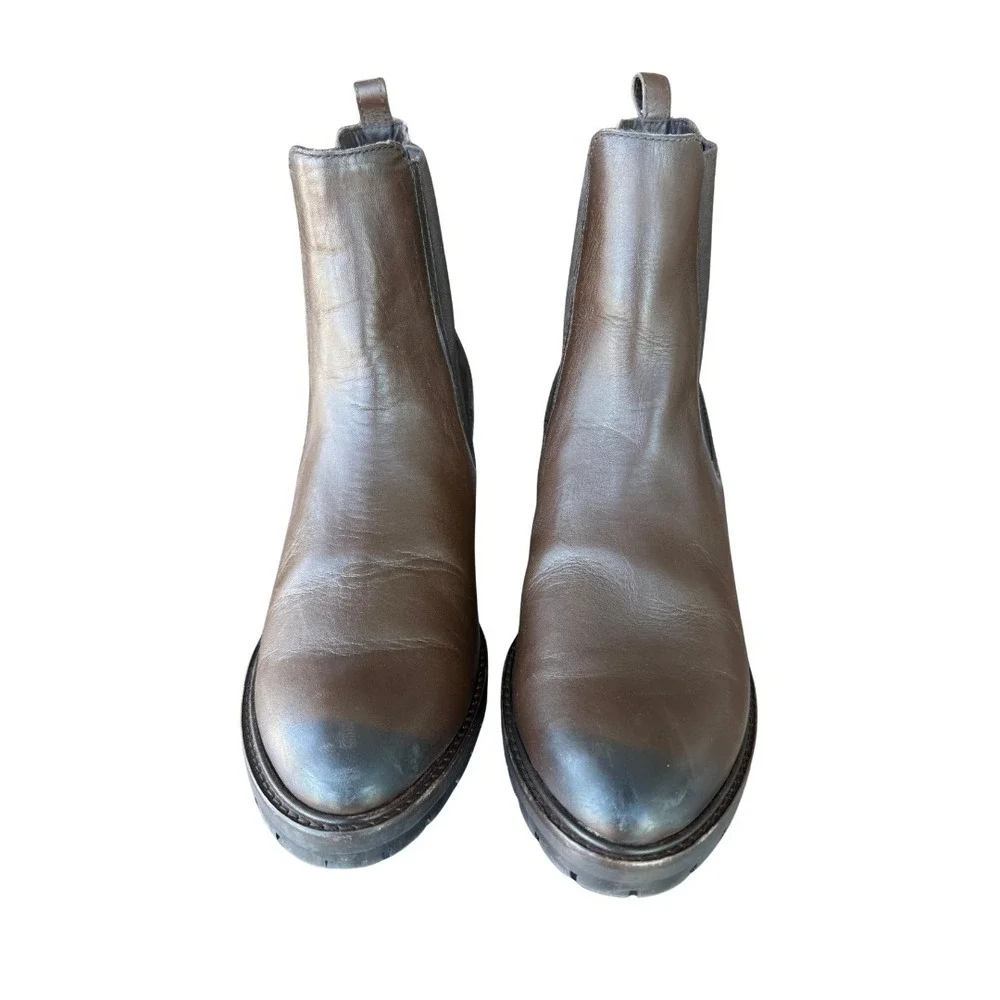 Thursday Boot Co Brown Leather Chelsea Boots Womens 11 Block Heel Lug Sole Ankle